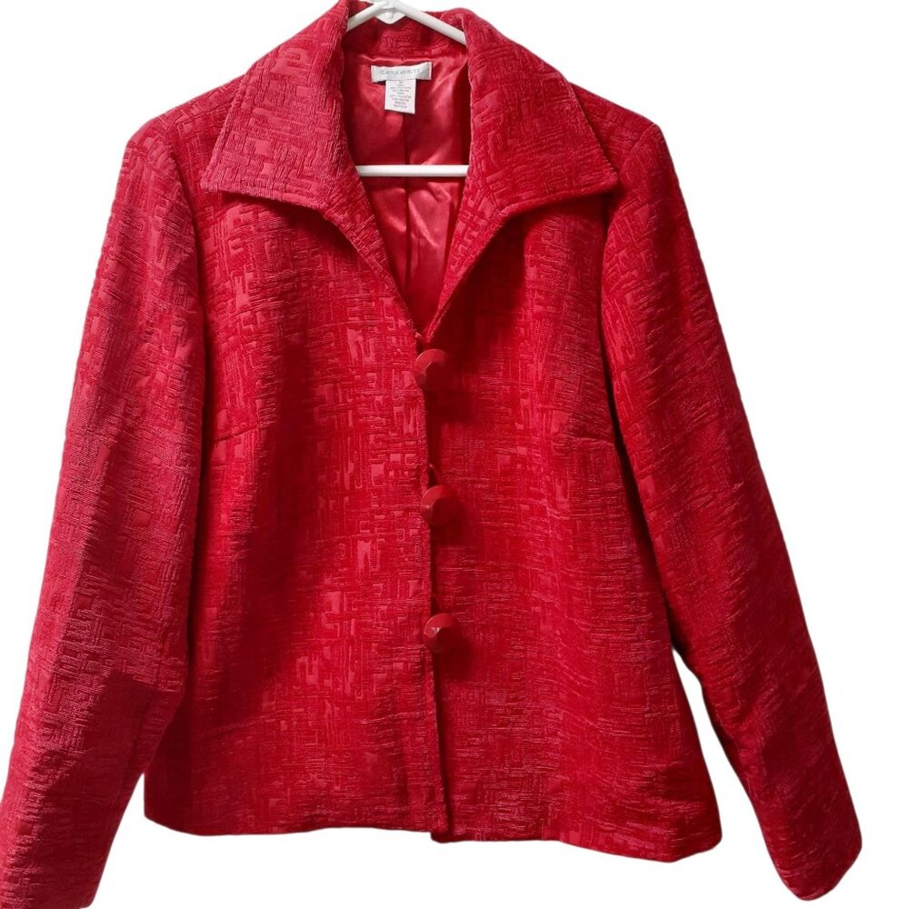 Laura Ashley Blazer Jacket Womens Size Medium Red 3 Button Front Long Sleeve